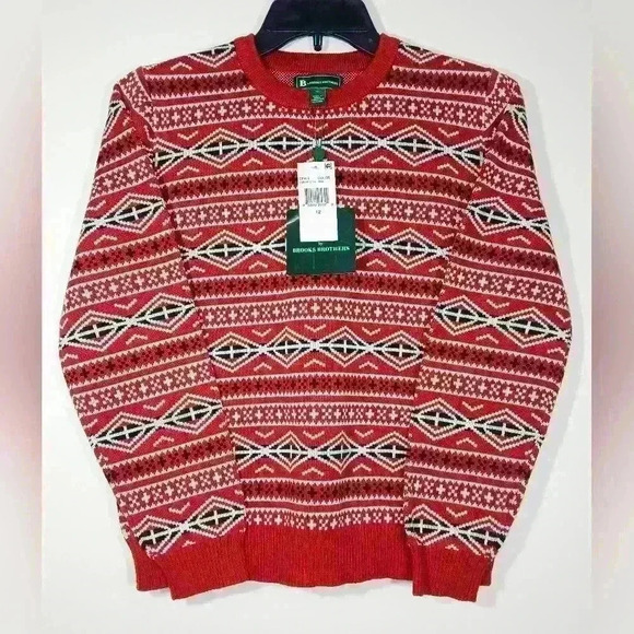 B BY BROOKS BROTHERS BIG BOYS COTTON FAIRISLE CREWNECK SWEATER. - Picture 1 of 6